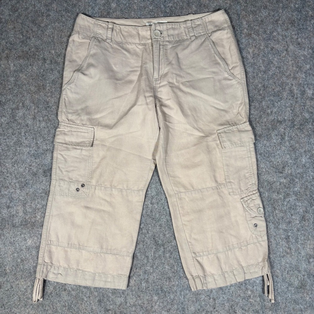 Banana Republic Cargo Capris Womens 6 Tan Linen Blend Martin Fit Cropped Pants